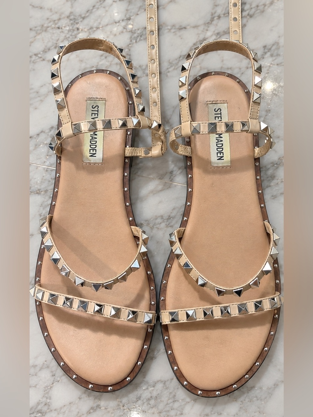 Steve Madden Beige Leather Studded Sandals